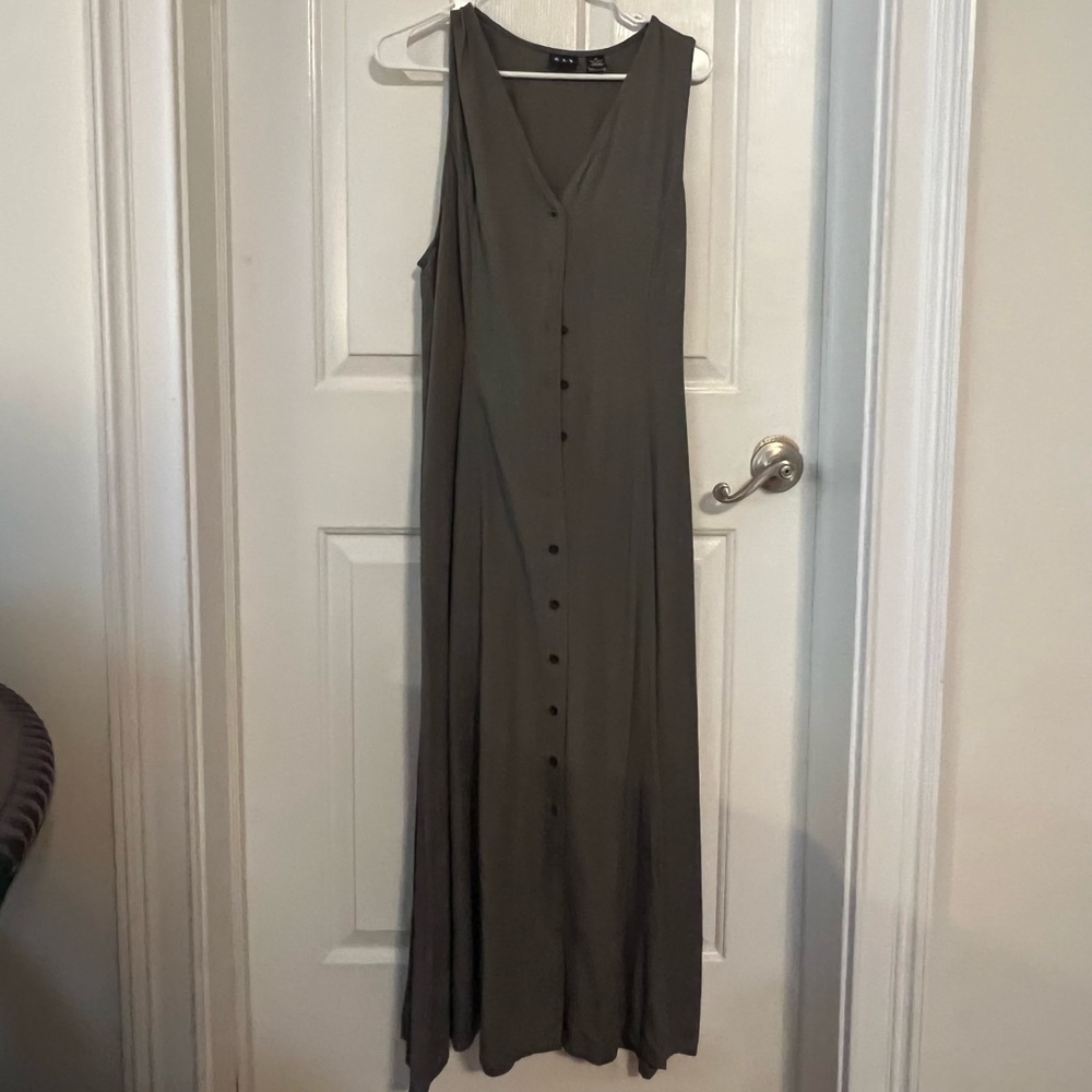 Gap olive A-line button-down dress.